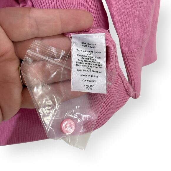 Talbots Pink Button Up Cardigan Womens L Scallop Trim 3/4 Sleeve Preppy Cottage - Picture 4 of 9